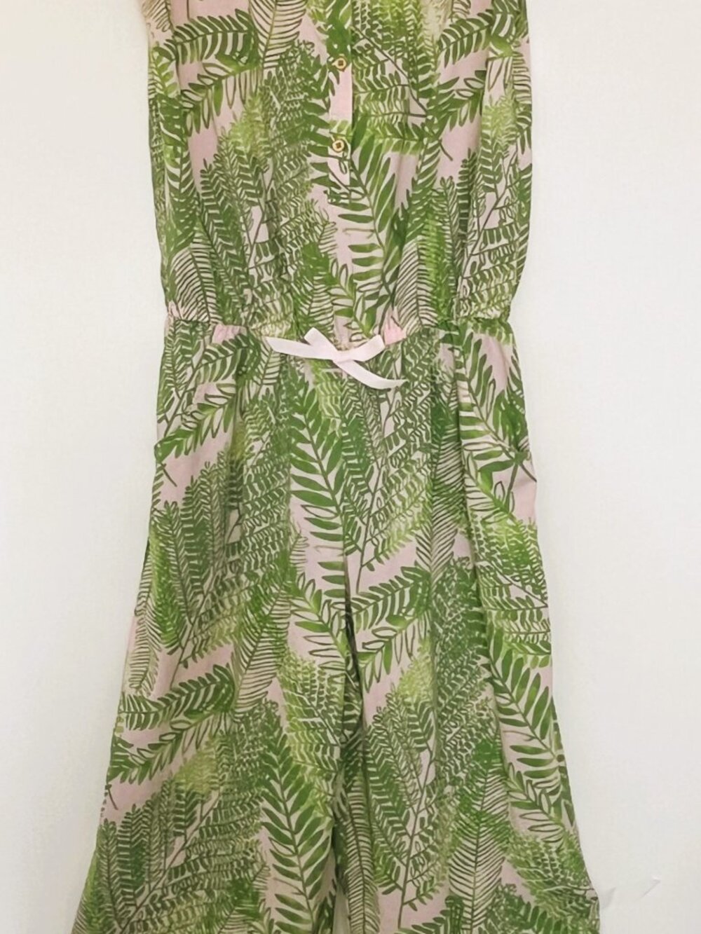 Cherokee Girls Teen Jumpsuit Romper Size XL Green Fern Botanical Print Pockets